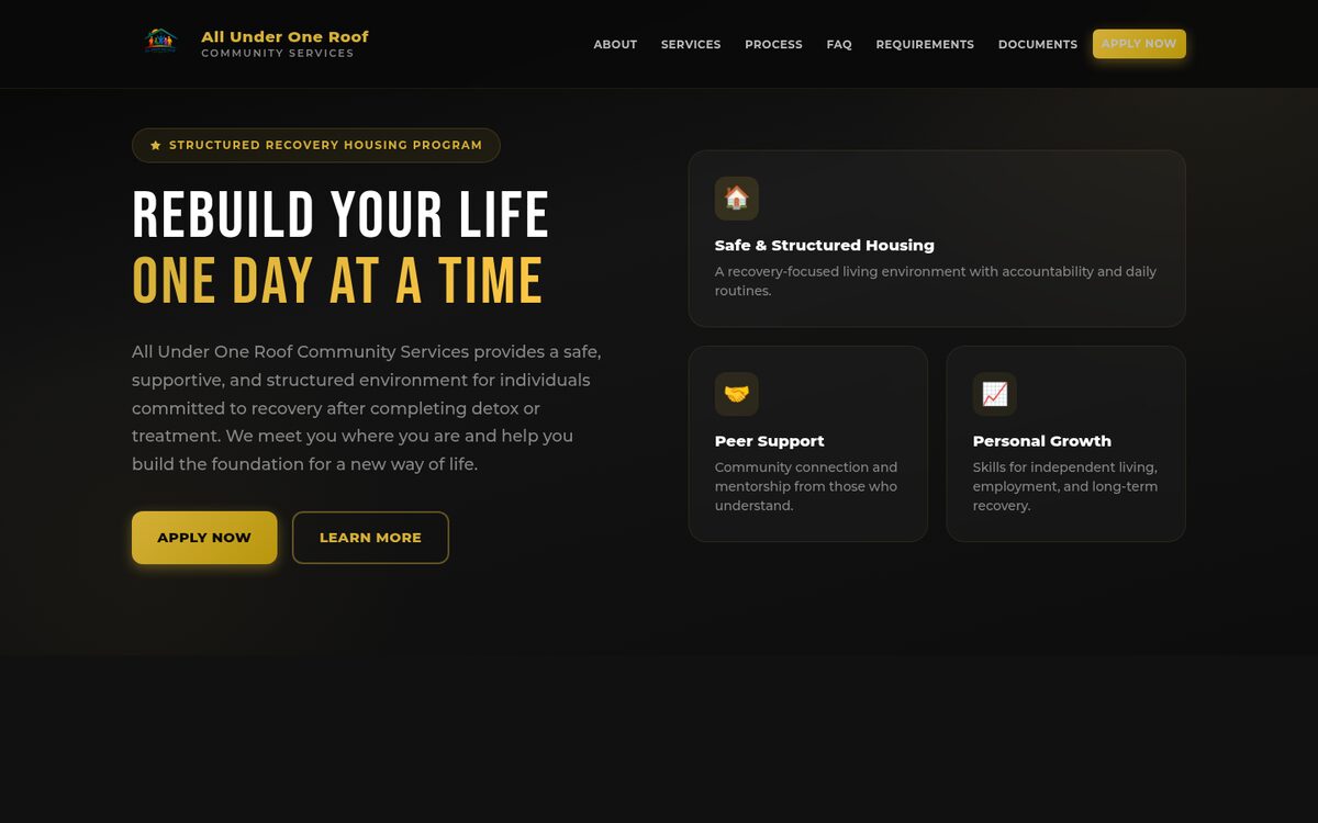 All Under One Roof website designed by Right Way Branding