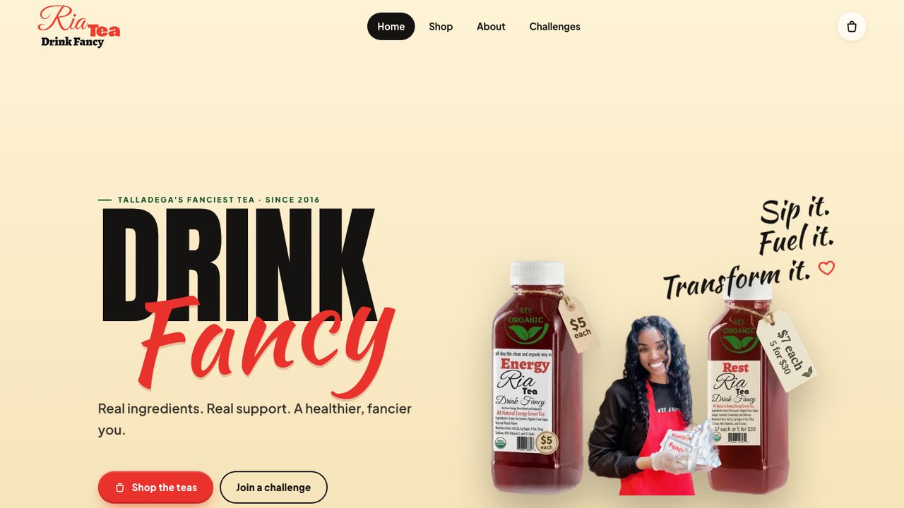 RiaTea Drink Fancy website designed by Right Way Branding